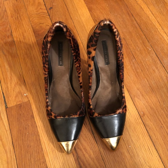 Marissa Webb Cheetah Pumps with Black and Gold Toe - Picture 1 of 5